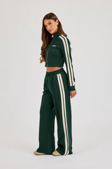 Fitted Taping Track Top & Wide Leg Track Pant - Forest Green
