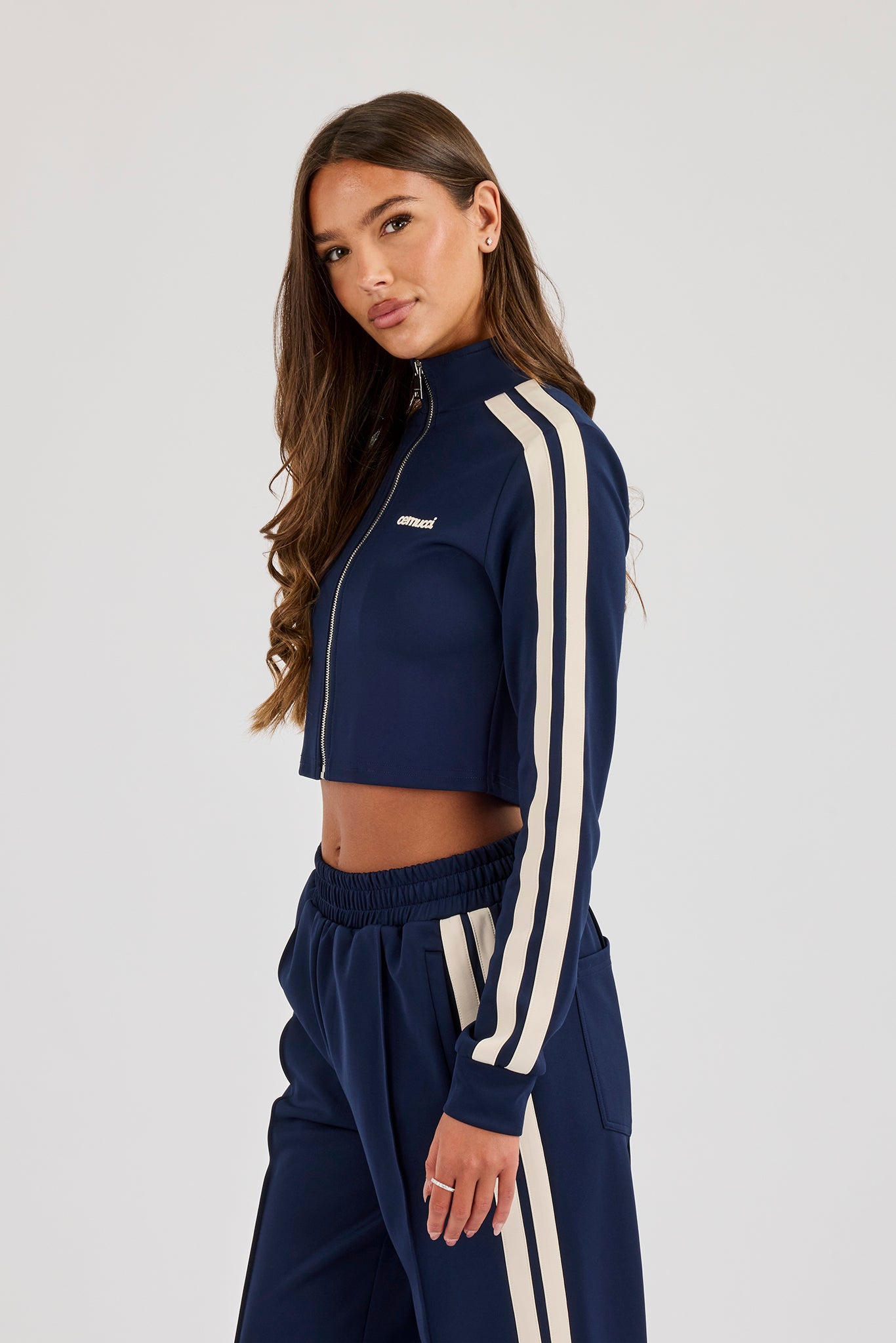 Fitted Taping Track Top - Navy Blue