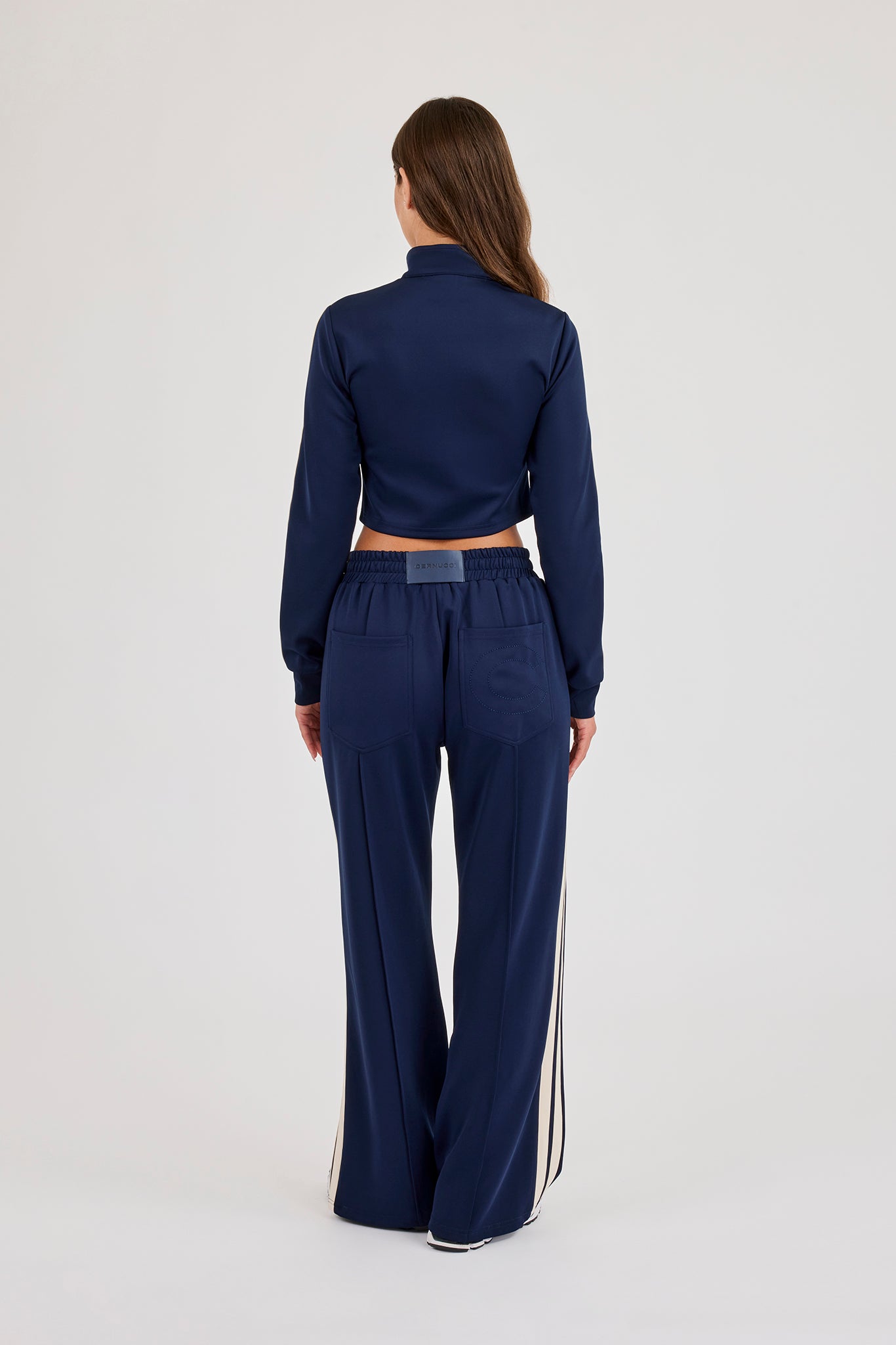 Fitted Taping Track Top & Wide Leg Track Pant - Navy Blue