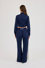 Fitted Taping Track Top & Wide Leg Track Pant - Navy Blue
