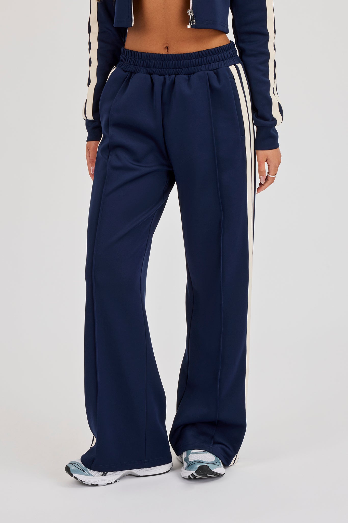 Wide Leg Taping Track Pant - Navy Blue