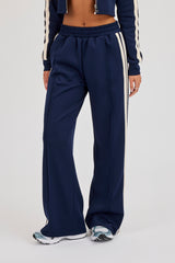 Wide Leg Taping Track Pant - Navy Blue