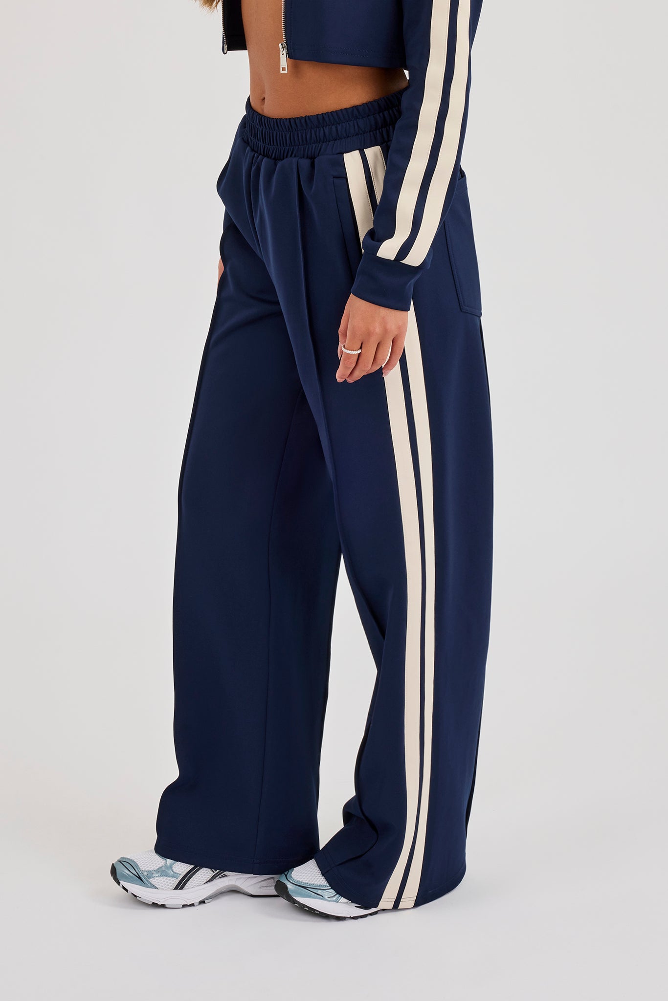 Wide Leg Taping Track Pant - Navy Blue