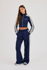 Fitted Taping Track Top & Wide Leg Track Pant - Navy Blue