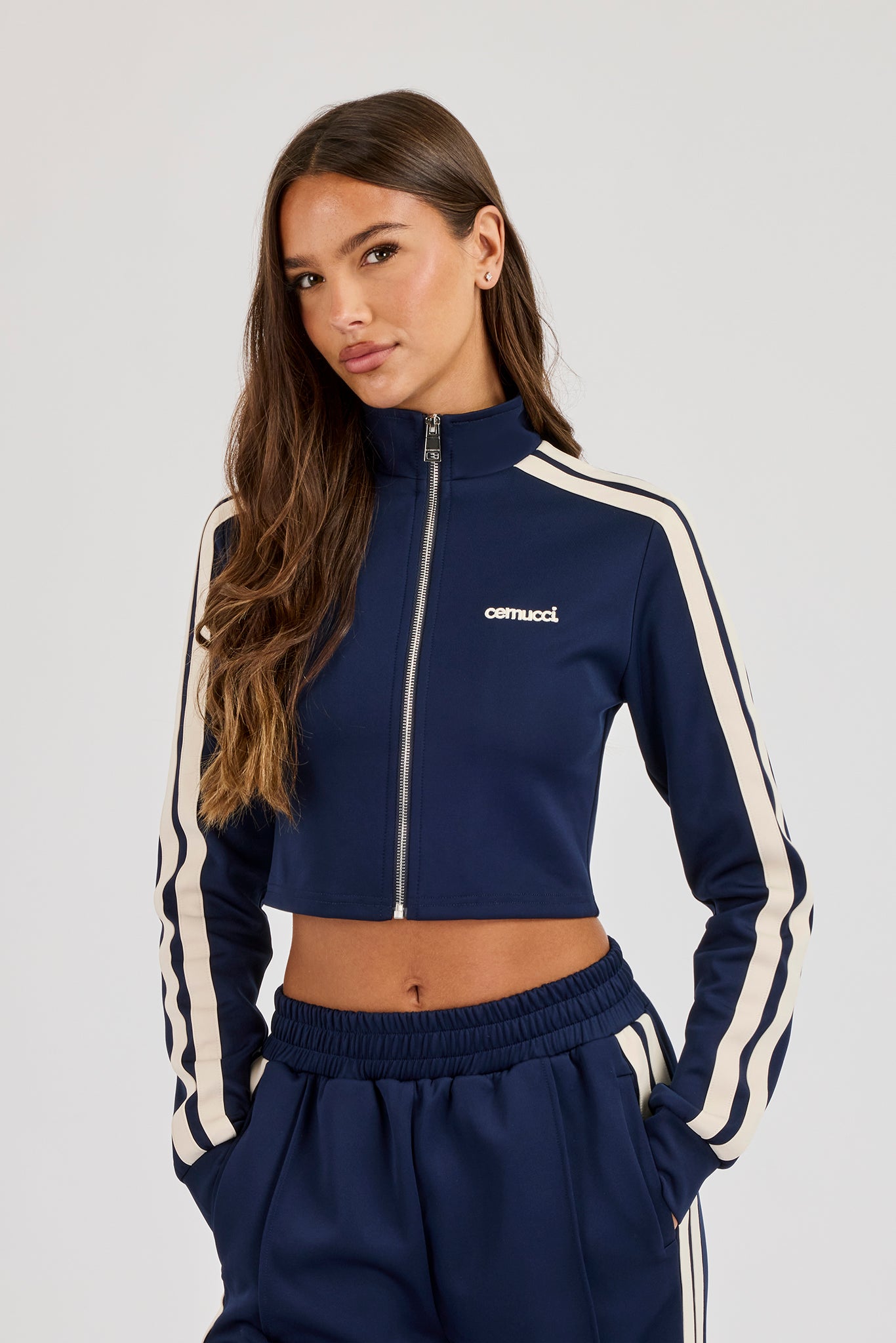 Fitted Taping Track Top - Navy Blue