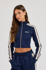 Fitted Taping Track Top - Navy Blue
