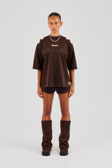 Mesh Denim Applique Football Top - Chocolate