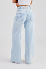Baggy Paraiso Applique Jeans - Light Blue