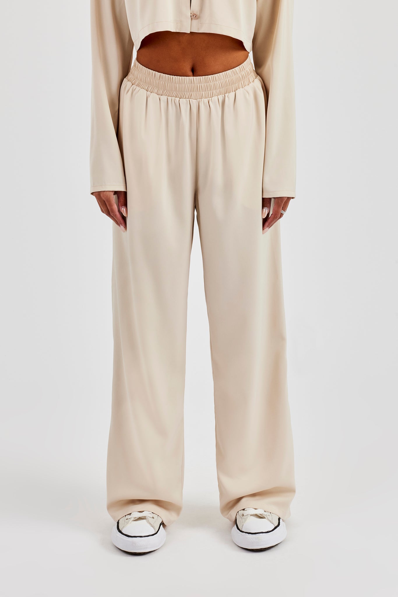Satin Wide Leg Trouser - Beige