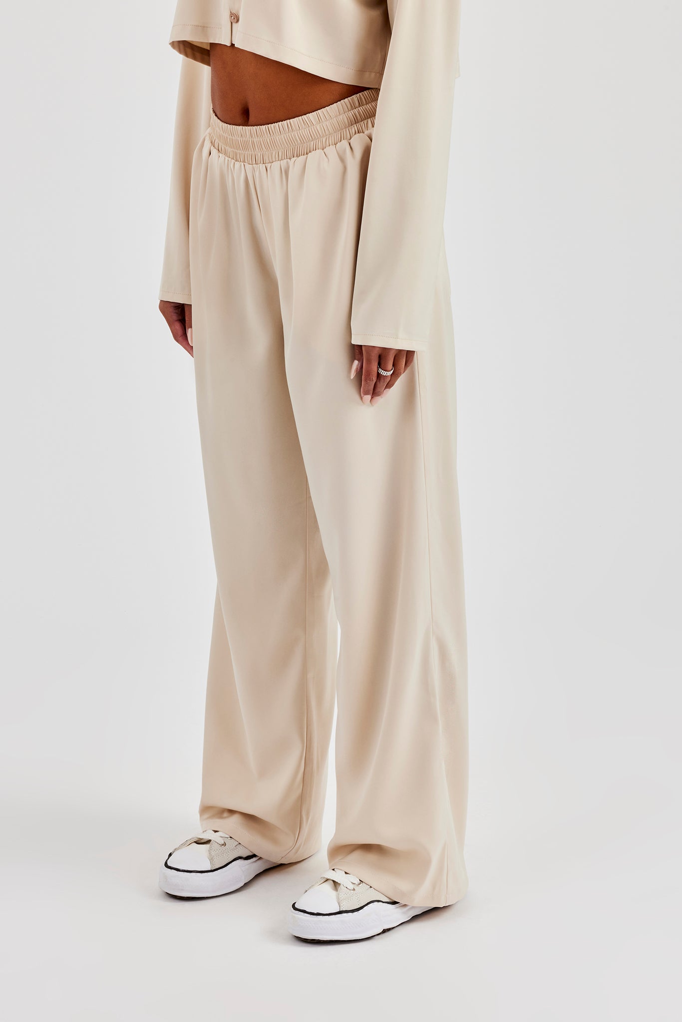 Satin Wide Leg Trouser - Beige