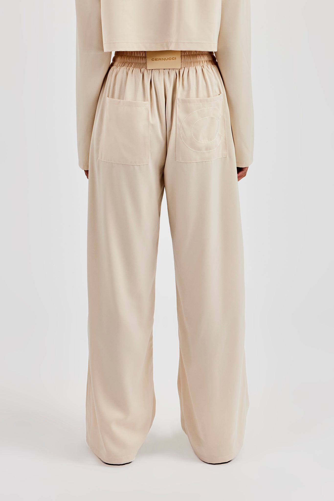 Satin Wide Leg Trouser - Beige