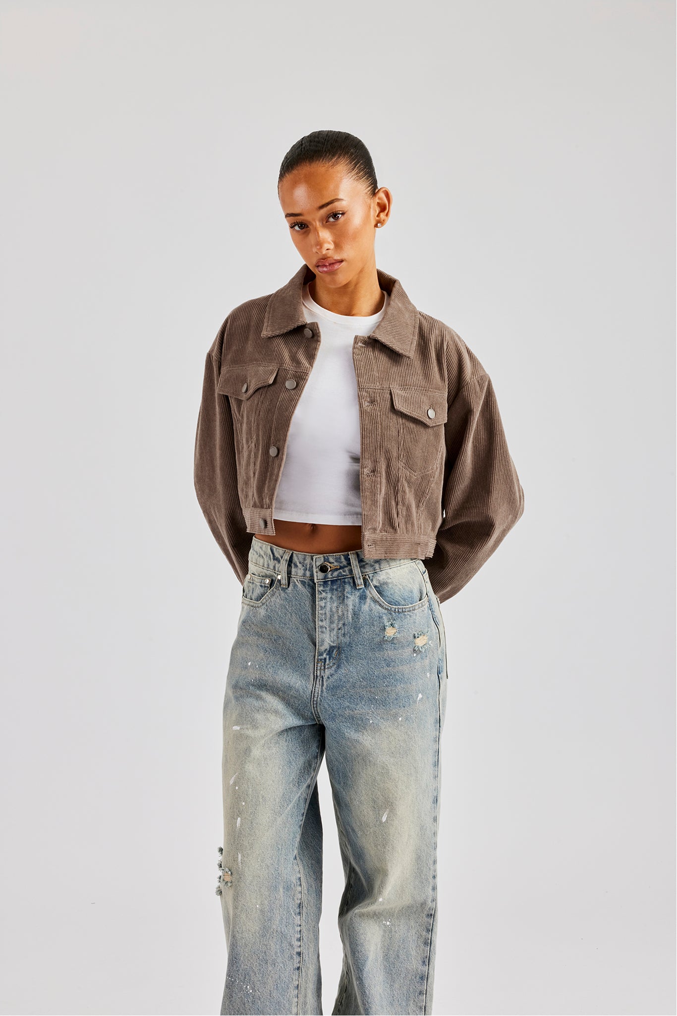 Cropped Cord Jacket - Taupe