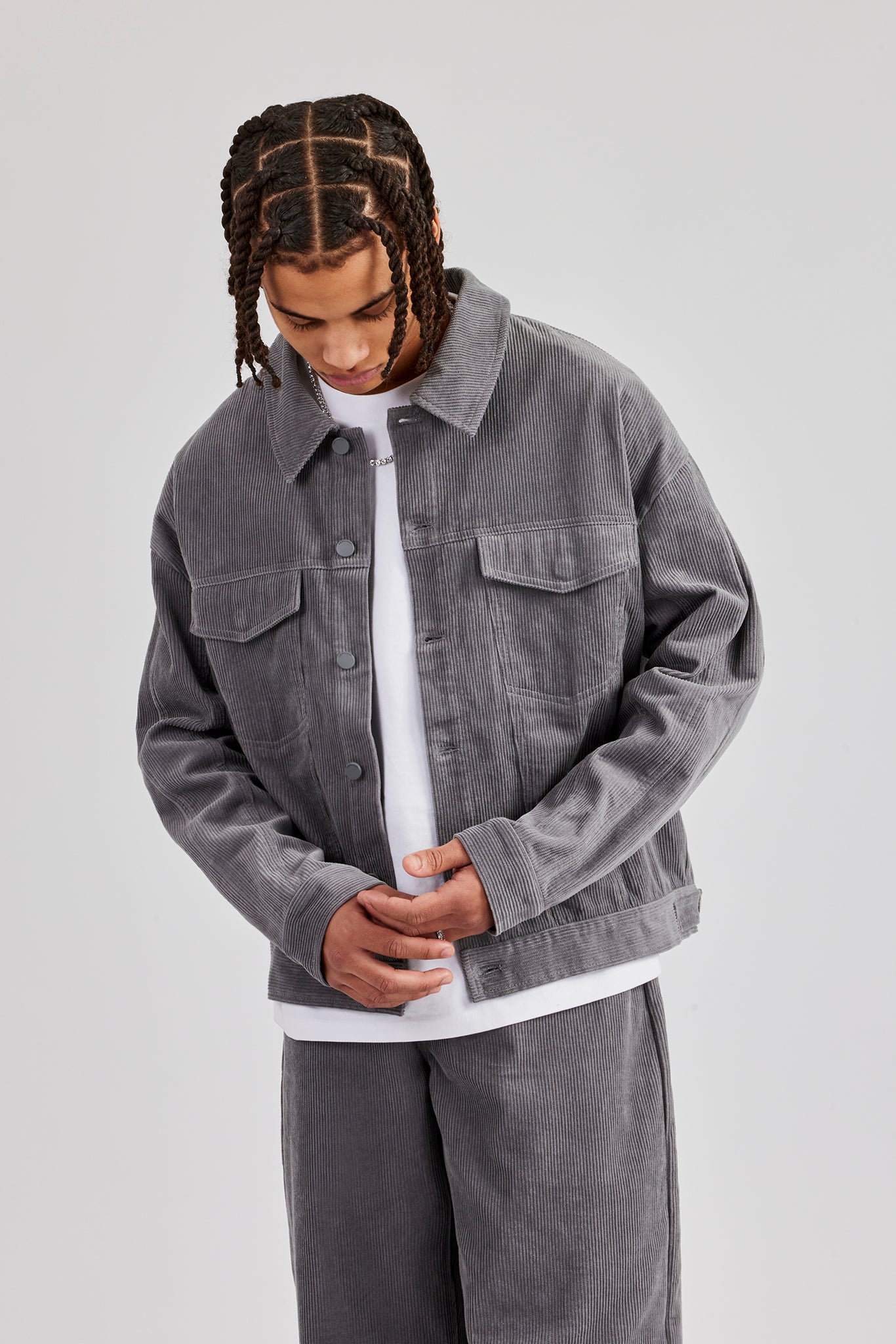 Oversized Cord Jacket - Grey | Mens Outerwear | Shop Jackets at