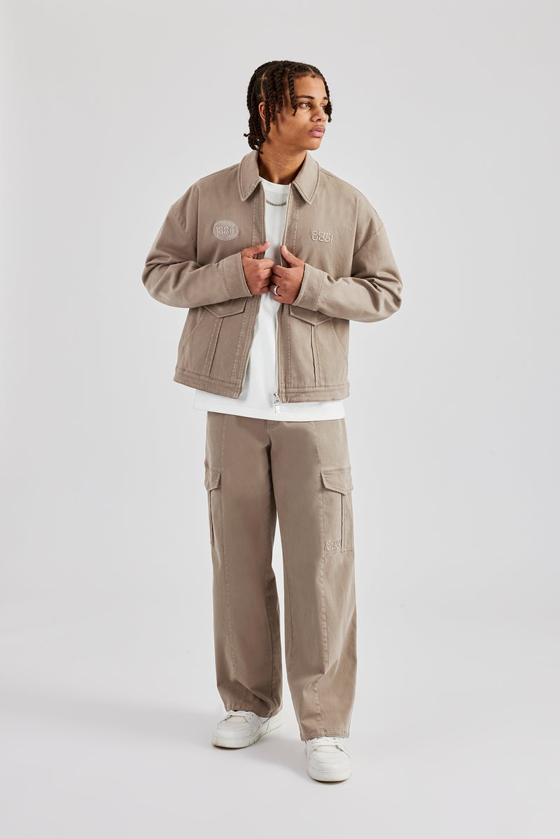 Washed Twill Harrington Jacket Trouser Brown Mens Sets