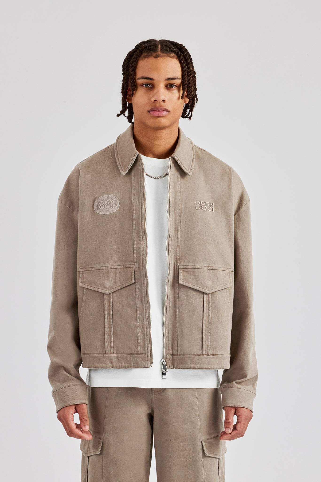 Harrington-Jacke und -Hose aus gewaschenem Twill - Braun 