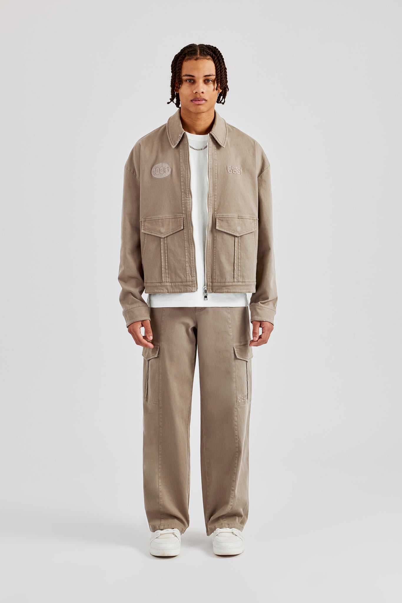 Harrington-Jacke und -Hose aus gewaschenem Twill - Braun 