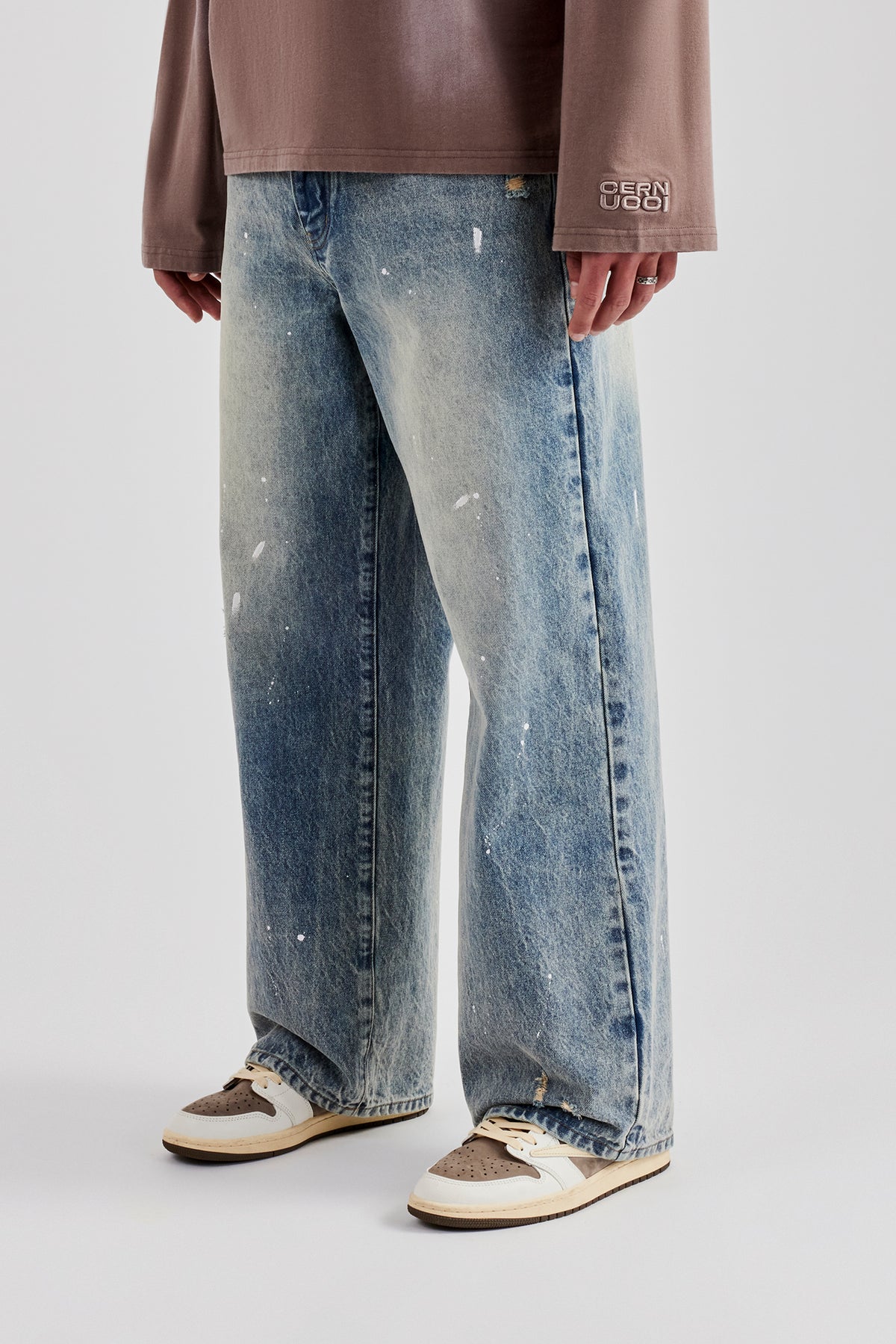 Distressed Paint Splatter Baggy Denim Jean - Antique Wash | Mens 