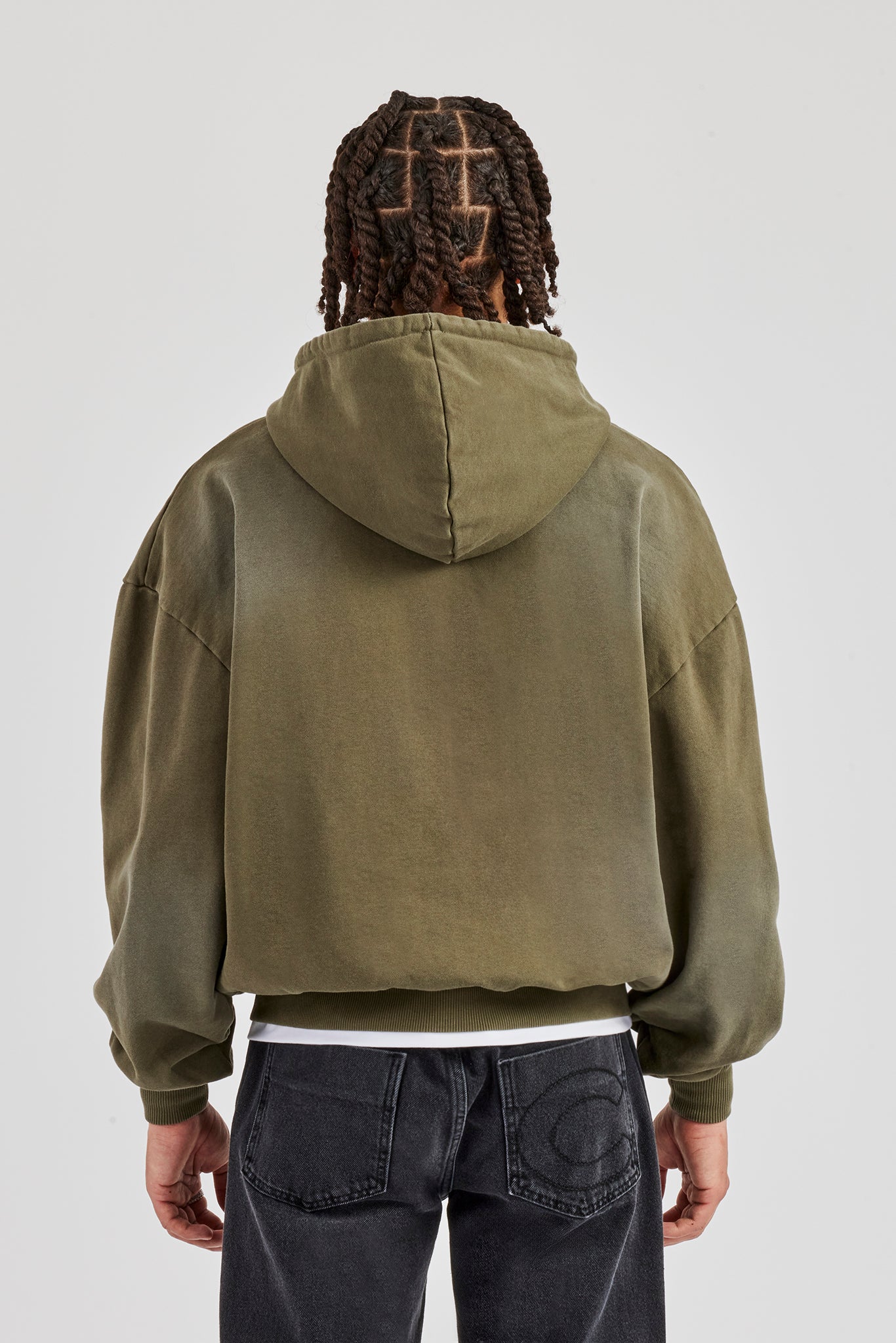 Distressed Zip Through Hoodie - Washed Green