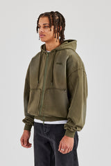Distressed Zip Through Hoodie - Washed Green