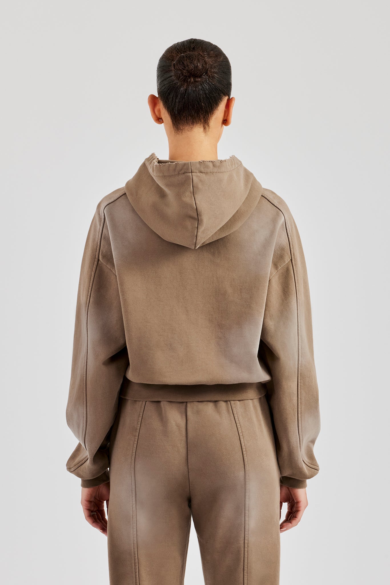 Gewaschener, kurzer Raglan-Hoodie – verwaschenes Taupe