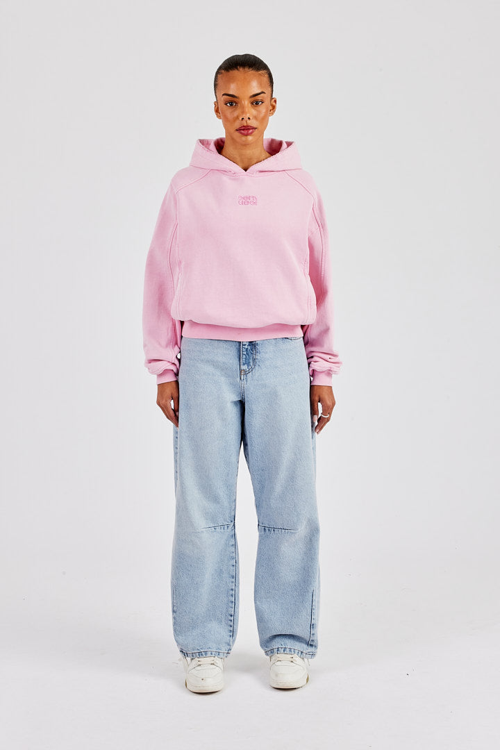 Raglan Washed Cropped Hoodie - Washed Pink