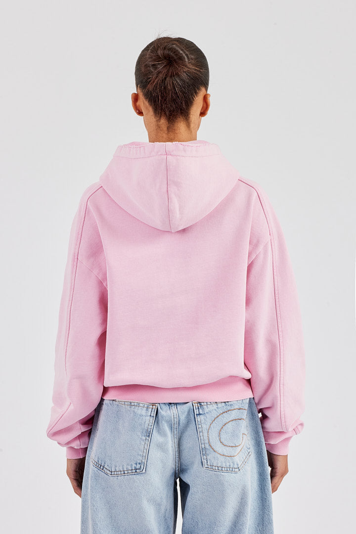 Raglan Washed Cropped Hoodie - Washed Pink