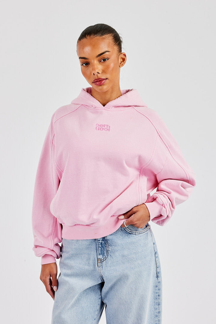 Raglan Washed Cropped Hoodie - Washed Pink