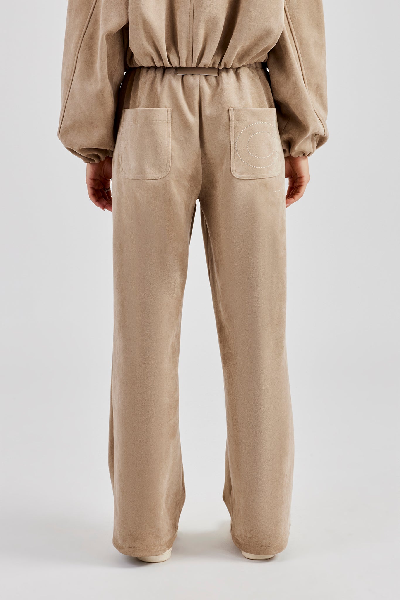 Suede Wide Leg Trouser- Beige | Womens Bottoms | Shop Trousers at