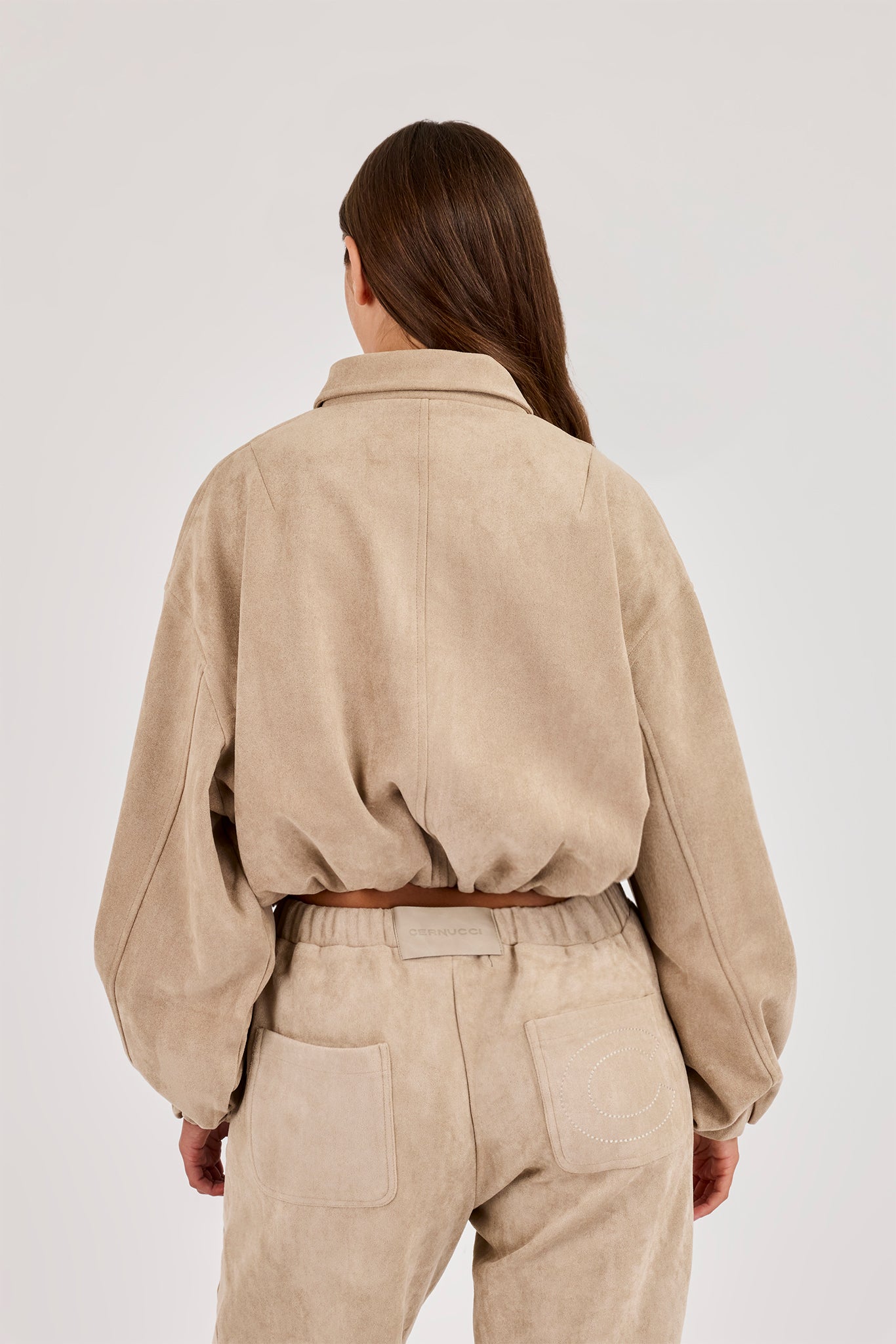 Bomberjacke aus Wildleder mit Kragen - Beige