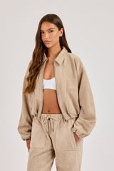 Bomberjacke aus Wildleder mit Kragen - Beige