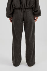 Suede Wide Leg Trouser - Charcoal