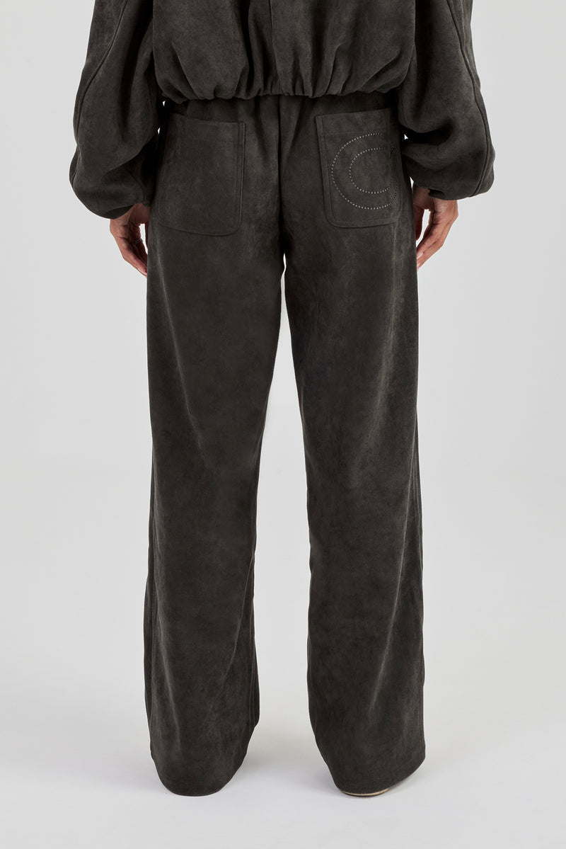 Suede Wide Leg Trouser - Charcoal