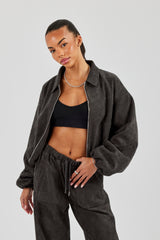 Bomberjacke mit Wildlederkragen – Anthrazit