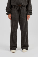 Suede Wide Leg Trouser - Charcoal