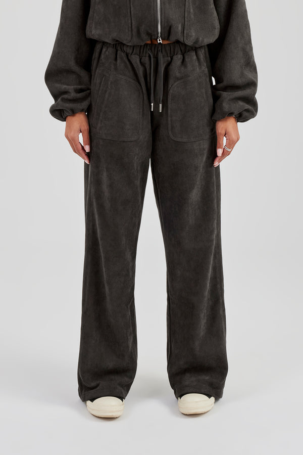 Wildlederhose mit weitem Bein – Anthrazit