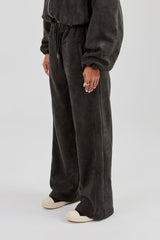 Suede Wide Leg Trouser - Charcoal