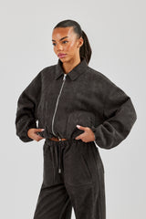 Bomberjacke mit Wildlederkragen – Anthrazit