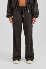 Suede Wide Leg Trouser - Charcoal