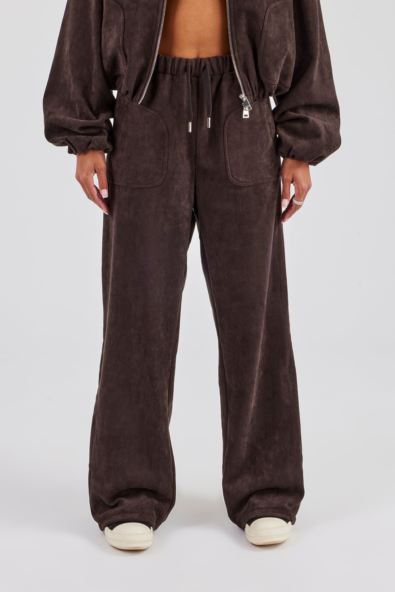 Wildlederhose mit weitem Bein - Schokolade