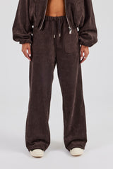 Wildlederhose mit weitem Bein - Schokolade