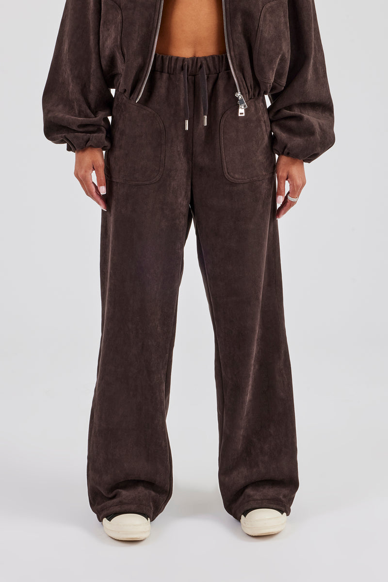 Wildlederhose mit weitem Bein - Schokolade