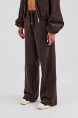 Wildlederhose mit weitem Bein - Schokolade