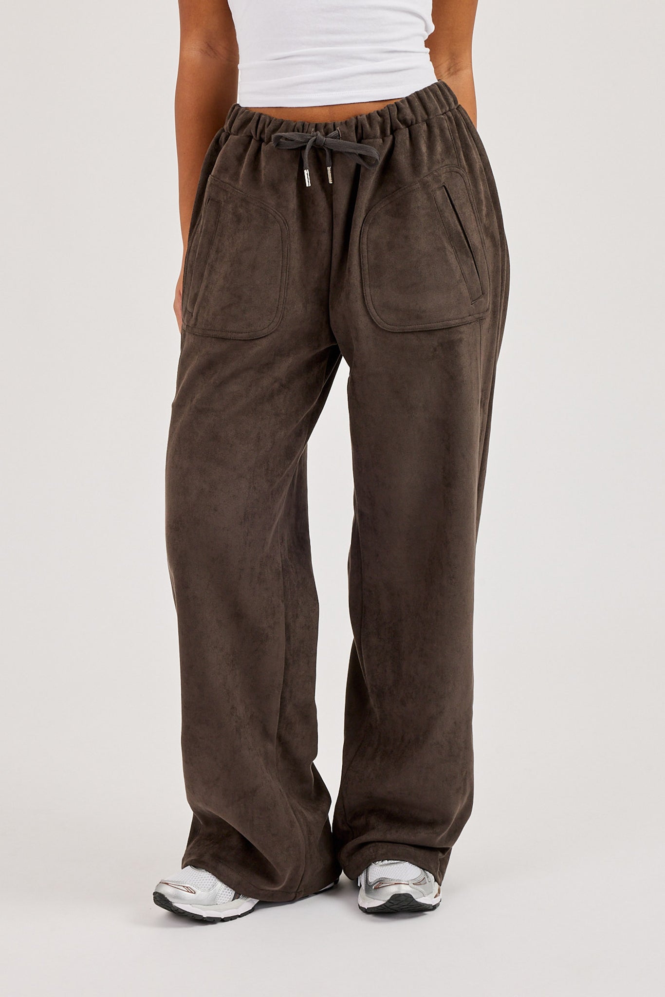 Wildlederhose mit weitem Bein - Schokolade