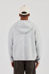 Bestickter Strick-Kapuzenpullover mit Reißverschluss - Hellgrau