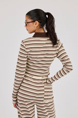 Striped Fitted Polo Top - Off White