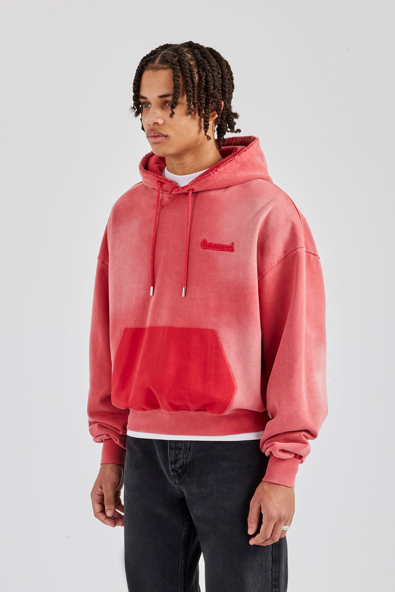 Washed Pocket Boxy Hoodie - Red
