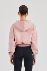 Washed Raglan Zip Through Hoodie - Pink