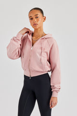 Washed Raglan Zip Through Hoodie - Pink