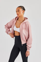 Washed Raglan Zip Through Hoodie - Pink