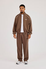 Waffle Relaxed Jogger With Piping - Brown